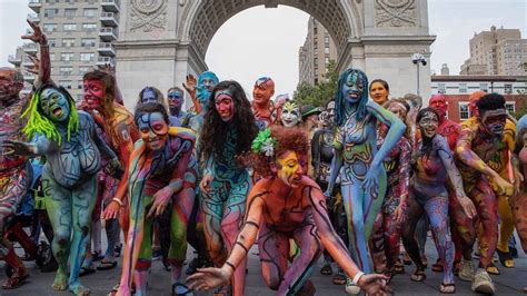 nude women contest|10 stunning photos from NYC's final naked bodypainting day.